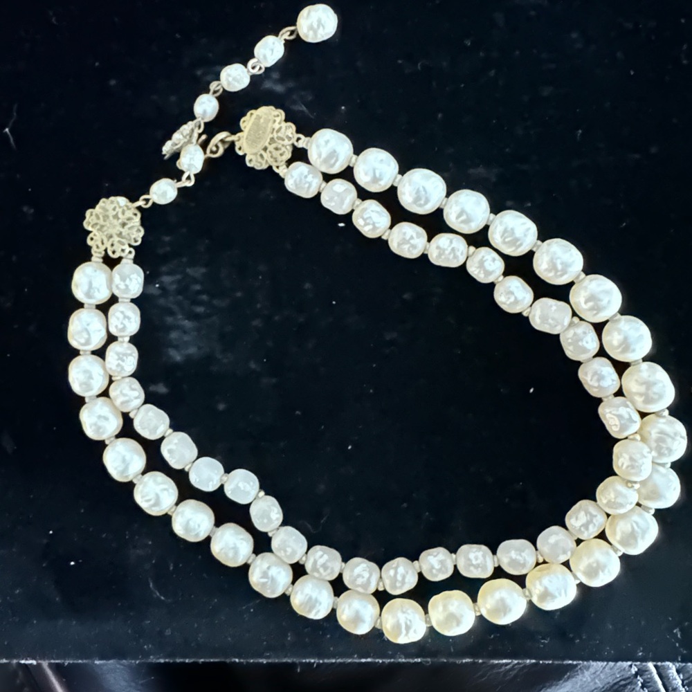 Miriam Haskell Faux Pearl Necklace with Gold Tone Accents